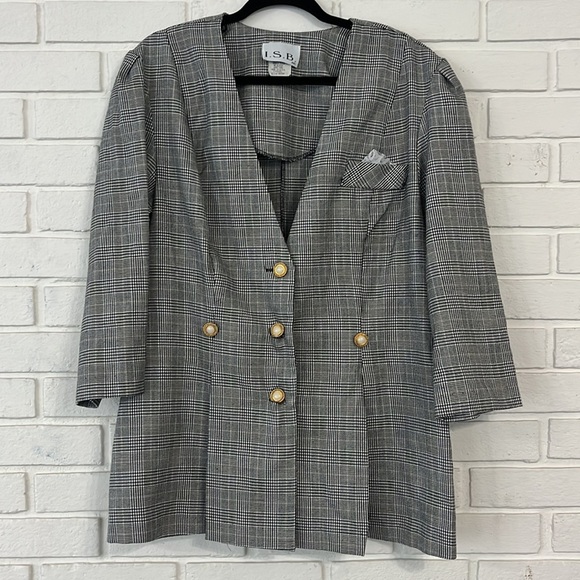 1990s Checkered Houndstooth Blazer – Vintage Charm with Faux Pearl Detail #410 - Picture 3 of 7